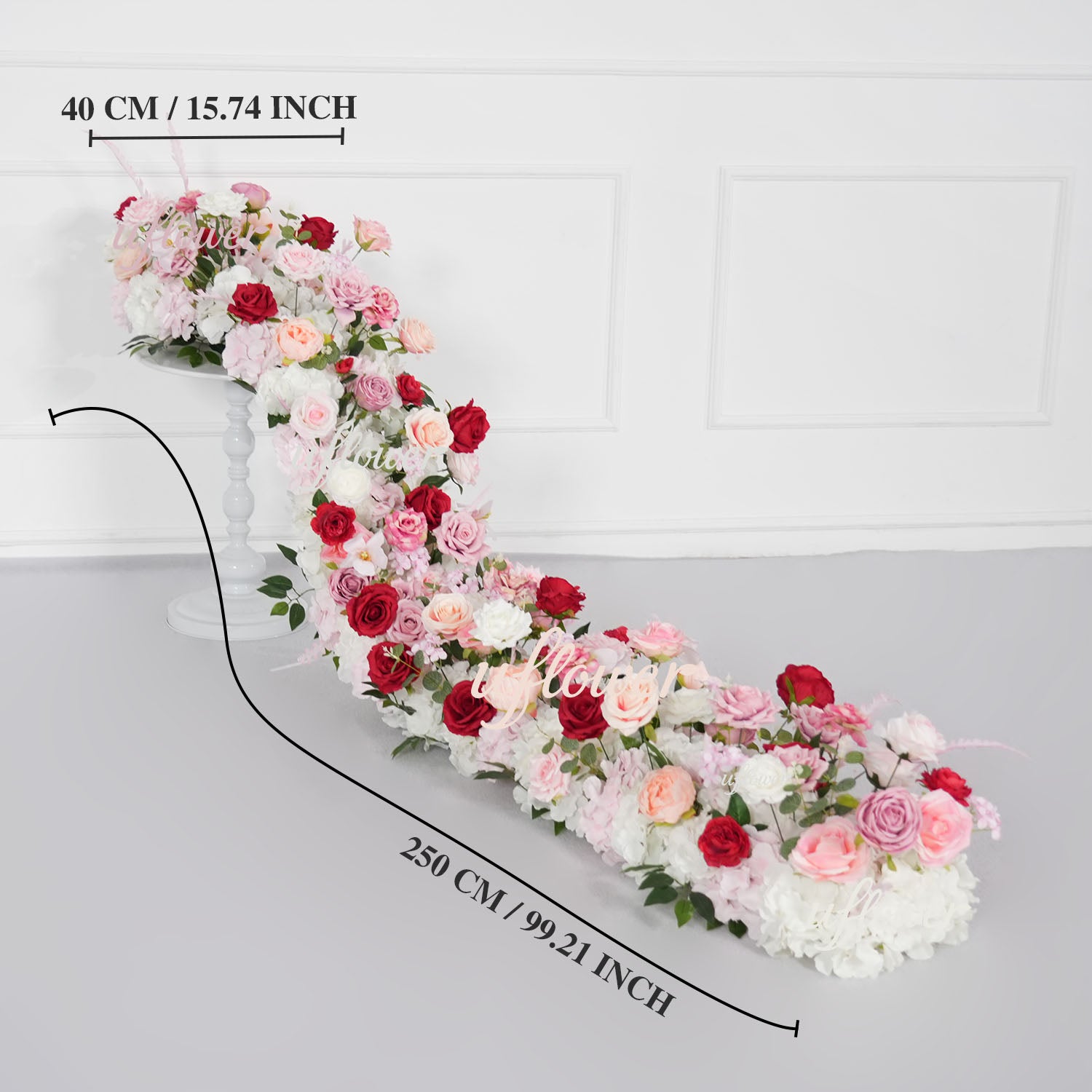 Uflower Pink White Rose Table Runner Sofa Floral Wedding Backdrop Decor
